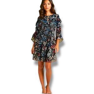 Walter Baker Floral Dress Women’s Size 6 Knee Length, 3/4 Ruffle Sleeves, Lined